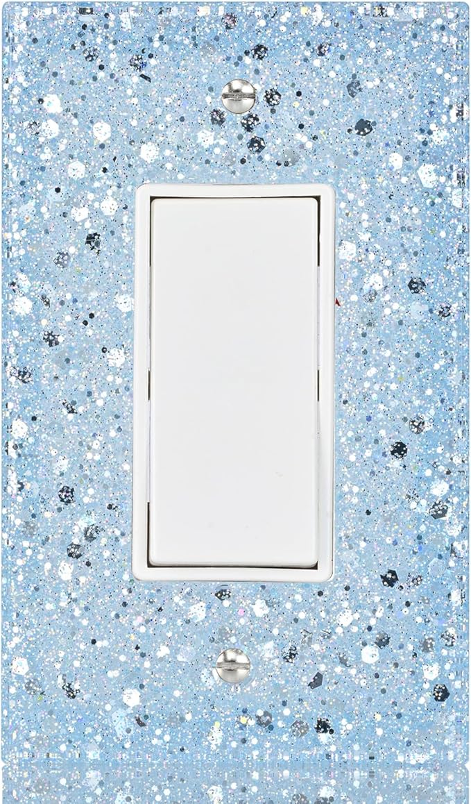 Blue Glitter Light Switch or Outlet Covers - Sparkling Wall Plate 5.1"x3.15", Unique Gift for Her, Housewarming, Home Decor,1-Gang Rocker
