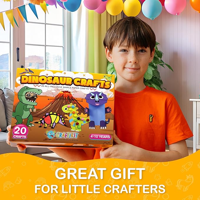 Craftikit® 20 Award-Winning Dinosaur Crafts for Kids - All-Inclusive Fun Dinosaur Crafts for Kids Ages 3-10 - Organized Toddler Craft Kit