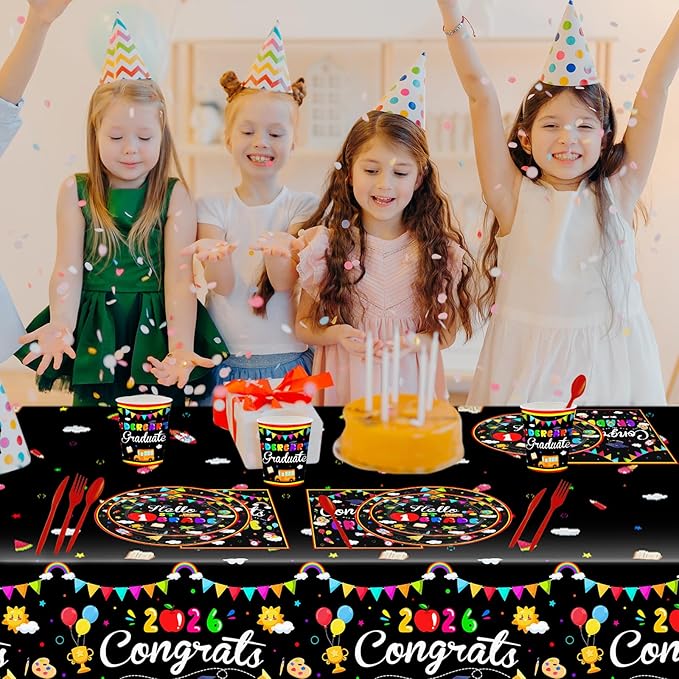 Kindergarten Graduation Decorations 169 Pcs 2026 Congrats Grad Plates Napkins Cups Tablecloth Tableware Set Peace Out Kindergarten Graduation Party Supplies Serve 24