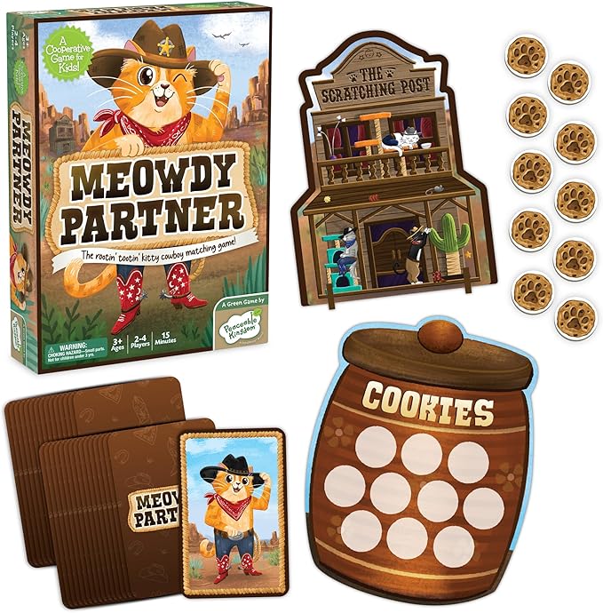 Peaceable Kingdom Meowdy Partner Cooperative Matching Game, Preschool Memory and Observation Game for Kids Ages 3–5, Team Based Gameplay with Cards, Tokens, and Cookie Barrel Board