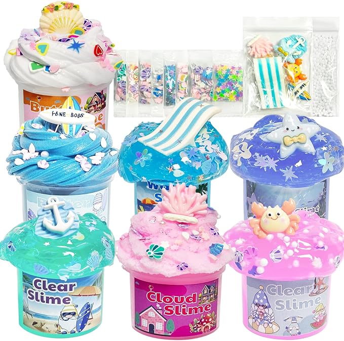 7 Pack Slime Kits, Butter Slime,Cloud Slime kit for Girls Ages 8-12,Crunchy Slime Kit,Party Favors for Girls and Boys
