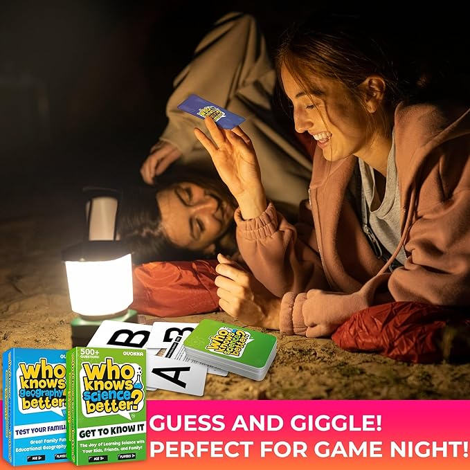 Board Games for Kids 8-12 – Set of 4 Family Card Games for Kids and Adults – Trivia Cards for Family Game Night – Who Knows It Better – 2000+ Questions History, Geography, Science – Fun Card Game