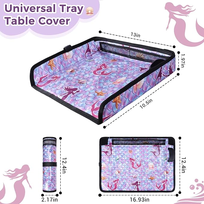 COOLBEBE Airplane Tray Table Cover Foldable Travel Tray Cover for Toddlers 1-3 Universal Fit for Airplane, Car Seat, High Chair Machine Washable, Mermaid