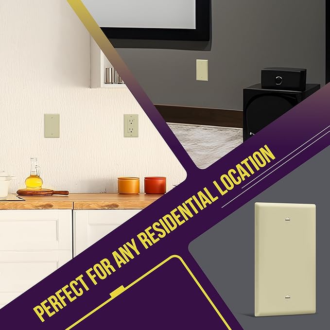 ENERLITES Blank Device Wall Plate, Mid-Size Blank Outlet Covers, 1-Gang 4.88" x 3.11", Unbreakable Polycarbonate Thermoplastic, UL Listed, 8801M-I-10PCS, Ivory (10 Pack)
