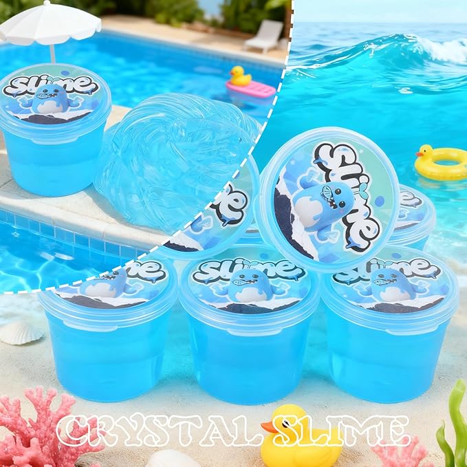24 Pack Blue Slimes, Mini Glow in the Dark & Galaxy Bulk Slime, Easter Party Favors Kit, Stretchy Stress Relief for Kids, Soft Putty DIY Toy, Girls and Boys Classroom Prize Gift ﻿