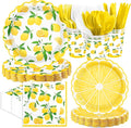 168 Pcs Lemon Party Decorations Yellow Lemons Scalloped Plates Napkins Cups Forks Knives Spoons Summer Lemon Fruit Theme Tableware Set for Spring Birthday Bridal Baby Shower Party Supplies Serves 24