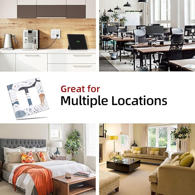 Kids Sea Animal Decorative Double Rocker Light Switch Cover 2 Gang Outlet Wall Plate Decorative GFCI Switchplate Electrical Faceplate for Nursery Kidsroom Bedroom Decor