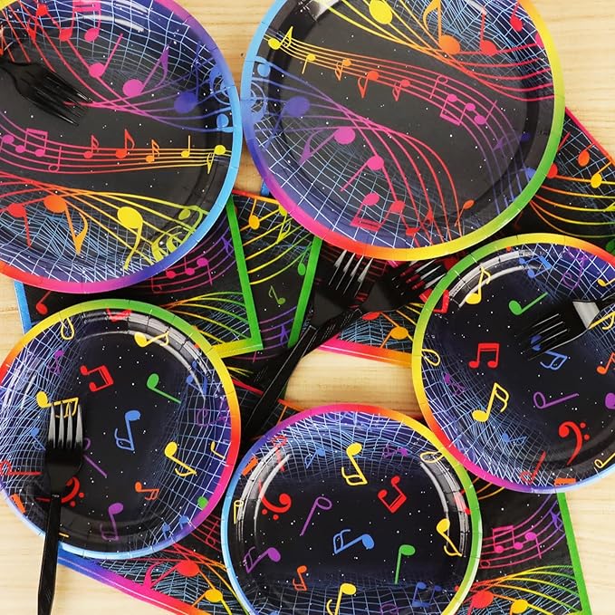gisgfim 96 Pcs Music Party Plates and Napkins Party Supplies Musical Notes Party Tableware Set Music Note Karaoke Decorations Favors for Birthday Baby Shower for 24 Guests