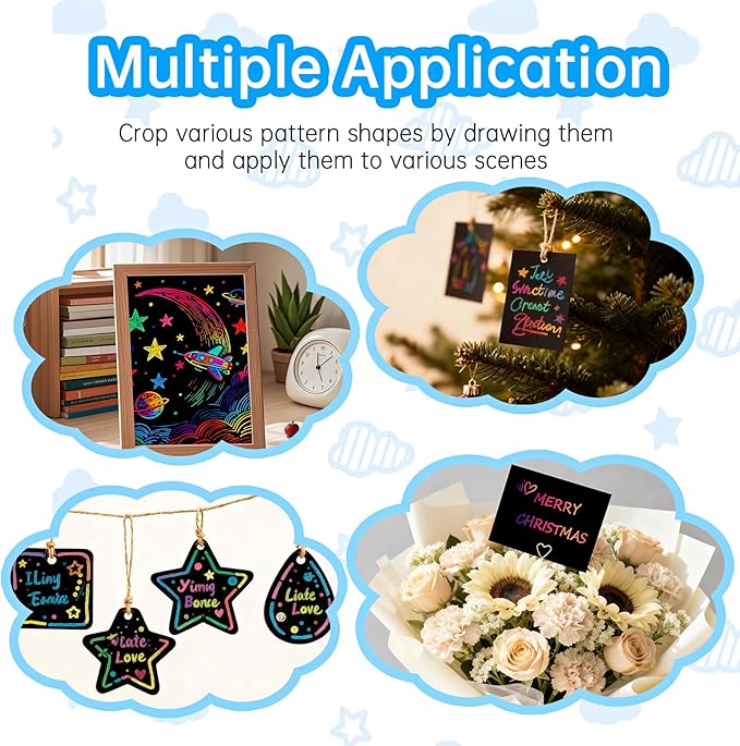 Cityrosy Scratch Art Paper Rainbow Sets 100 Pcs-Black Magic Scratch Off Craft Set Classroom Supplies Kits for Age 3-12 Kids Party Games Birthday Gifts Easter Basket Stuffers