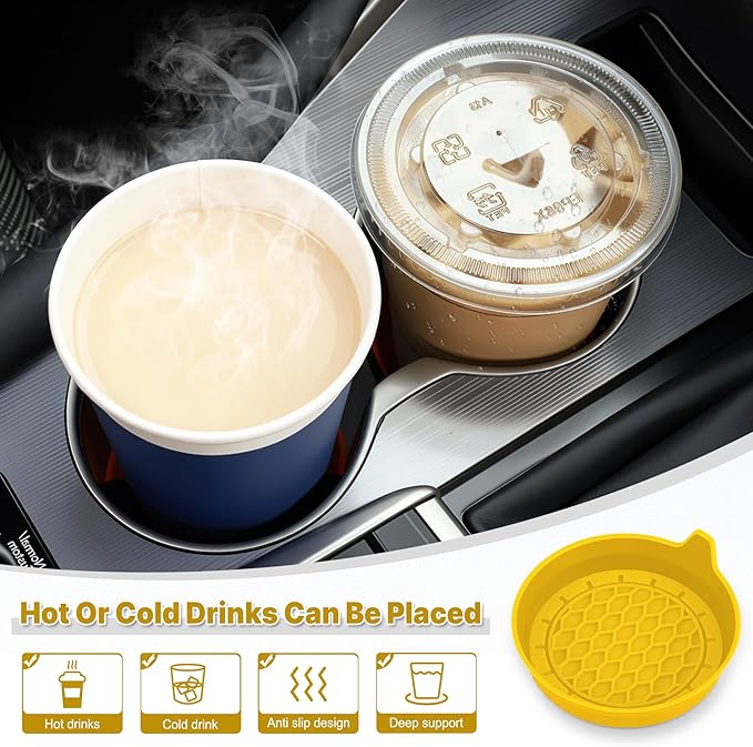 SINGARO Car Cup Holder Coaster, Silicone Cup Holder Insert, Universal Non-Slip Cup Holders, Car Accessories Interior for Women and Man 4 Pack Yellow