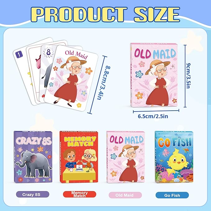 Kids Card Games, Go Fish, Old Maid, Memory Match and Crazy 8s, Go Fish Card Game for Kids 4-8, Fun Toddler Card Games for Family Game Night Party Games, Easter Basket Stocking Stuffers Birthday Gifts