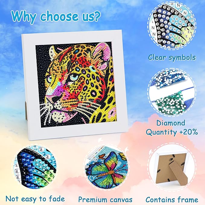 Libfx Diamond Art Kits for Kids with Frame Diamond Art for Girls Boys Beginners Arts and Crafts Ages 8-12 Birthday Gifts (Leopard)
