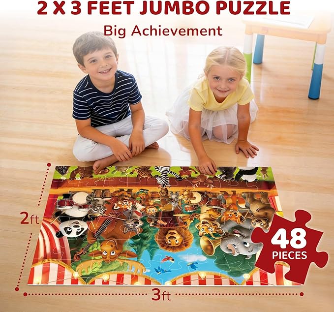 BenBen Floor Puzzles for Kids, 48 Piece 2 x 3 feet Forest Animals Puzzles for Kids Ages 4-6, Large Jigsaw Puzzles for Toddlers, Gift for Boys Girls