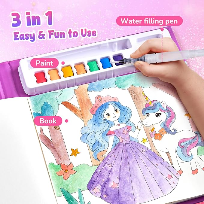JoyCat Paint with Water Coloring Books, Art & Craft Activity, Princess No Mess Art for Kids Ages 4-8, Craft Kits & Supplies, DIY Creative Activity, Gifts for Girls & Boys