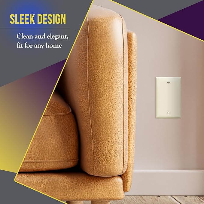 ENERLITES Blank Device Wall Plate, Gloss Finish, Standard Size 1-Gang 4.50" x 2.76", Polycarbonate Thermoplastic, 8801-LA-10PCS, Light Almond (10 Pack)