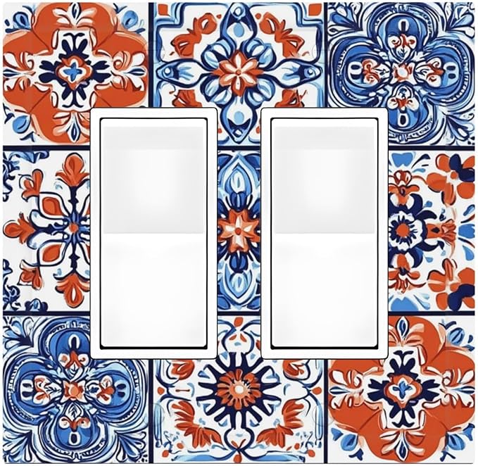 Decorative Outlet Covers Colorful Talavera Mexican Tile 2 Gang Double Gfci Rocker Electrical Wall Panels Light Switch Cover Plate For Bathroom Kitchen Decor