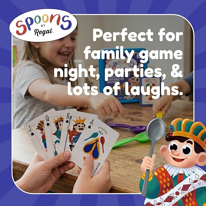Regal Games Spoons Card Games for Kids - Spoons Game, Deck of Cards, Fun Family Games for Kids and Adults, Playing Cards, Game Night, Travel Games, 3-5 Multi-Player Card Game, Games for Adults