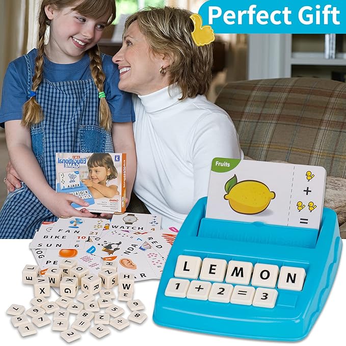 Educational Toys Learning Games for Kids 3-8, Matching Letter Spelling Early Math Game for Preschool& Kindergarten Kids Boys and Girls Light Blue ，Christmas Birthday gift for 4 5 6 7 boys girls