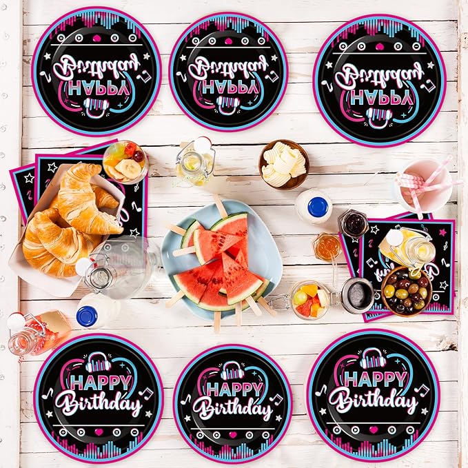 Music Party Supplies Serves 24 Musical Media Party Paper Plates Napkins Music Tablecloth Set Tableware Kit for Kids Birthday Party Baby Shower