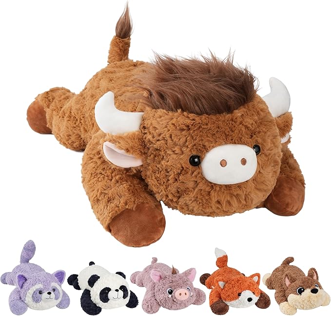 GILFWM 25" 5 Lbs Weighted Stuffed Animals Highland Cow, Heatable and Coolable Weighted Plush with Microwavable Heating Pad,Removable Soft Washable Cute Plushie Pillow Toy Gifts for Adults and Kids