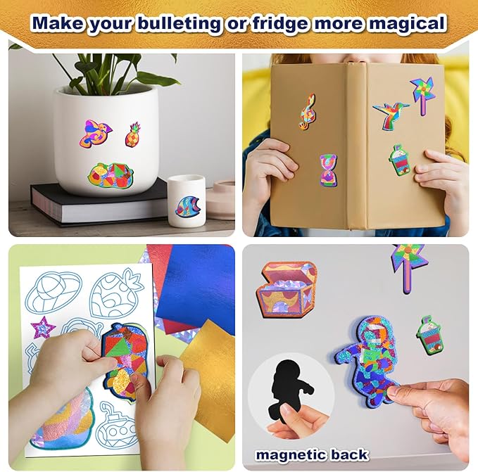 FLUXOJOY Foil Art Craft Kits for Kids, Mess -Free Fun Activity Set for Child, DIY Printing Craft Kit, Mother's Day Party Gifts for Ages 4 5 6 7 8 9 10 11 12 and Up, Art Travel Toys for Boys Girls