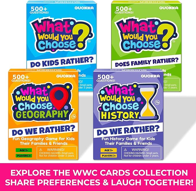 QUOKKA Board Games for Kids 8-12 – Family Games for Kids and Adults – What Would You Choose – 500+ Questions – Does Family Rather – Fun Card Game for Families and Teens