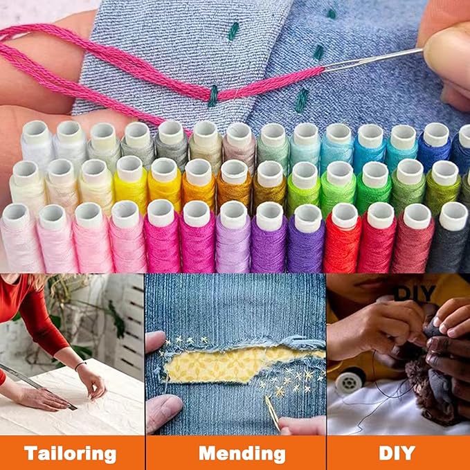 JUNING Sewing Kit with Black Case Portable Sewing Supplies for for Mom Grandma Women Men Teen Girls Boys Adults Beginner, Home Travel, Emergency, 42 Threads, Scissors, Needles, Measuring Tape and More