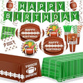 Football Birthday Party Decoration,177PCS Football Disposable Tableware Party Supplies,Set of 24 Football Paper Plates Napkins Cups Forks Straws,Banner Touchdown Tablecloth for Gameday Tailgate Decor