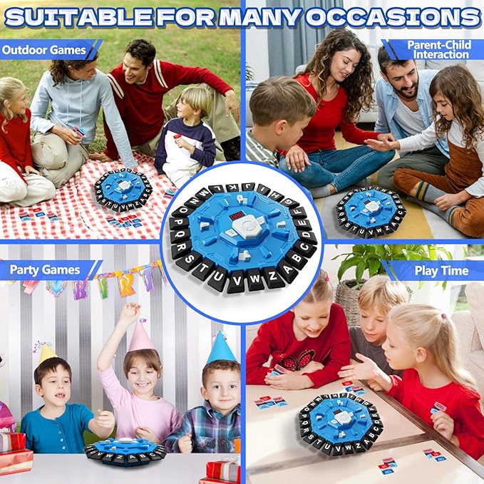 Resflycheng Word Game Family Board Game with Digital Display Timer and 2 Categories Modes Fun Fast-Paced 24-Letter Game for Learning Party Interactive (Blue)