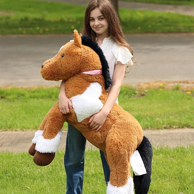Tezituor 47inches Giant Realistic Horse Stuffed Animals, Hugging 4ft Soft Horse Plush Pillow for Sleeping, Large Stuffed Pony Plush Toys Birthday Gift for Boys Girls