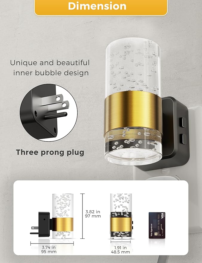 Night Lights Plug into wall, Color Changing Night Light with Rotatable Plug, Dusk to Dawn Light Sensor and Adjustable Brightness, Elegant Design Night Light for Kids Bedroom,Bathroom, 2 Pack