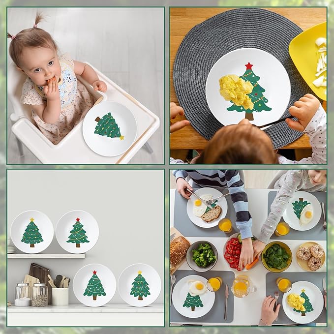 Naozinebi 4 Set 10 Inch Christmas Tree Plates Melamine Christmas Dinnerware Set Reusable Xmax Holiday Melamine Plate Dishwasher Creatively Drop Resistant Cute Plastic Dish