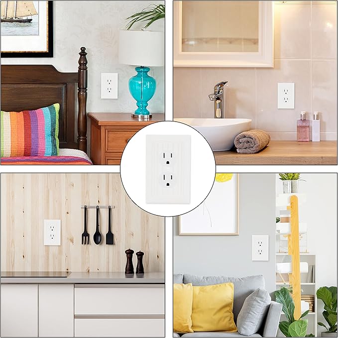 Bates- Classic Beadboard Single Duplex Wall Plate, 4 Pack, White Outlet Covers, Outlet Wall Plate, Outlet Covers, Outlet Plate, Electrical Outlet Cover Plates, Wall Outlet Cover, Duplex Outlet Cover
