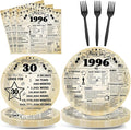 CHUNNIN 96Pcs 30th Birthday Plates and Napkins Back in 1996 Party Decorations Vintage 30 Year Old Party Dessert Plates 1996 Birthday Tableware for 24 Guests 30th Theme Men Woman Bday Parties Supplies