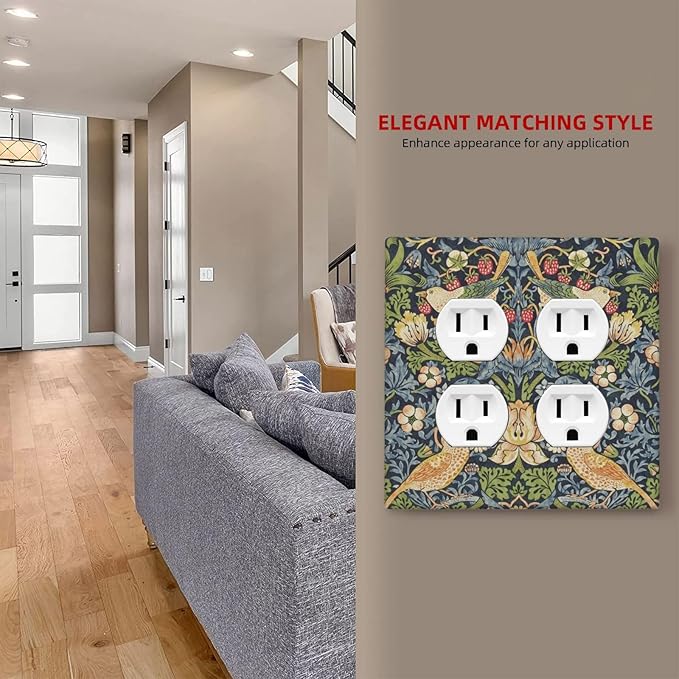 Outlet Covers Morris Strawberry Thrush Birds Colorful Plants 2 Gang Double Duplex Decorative Light Switch Covers Electrical Wallplates Socket Faceplate For Bed Room Living Room Decor