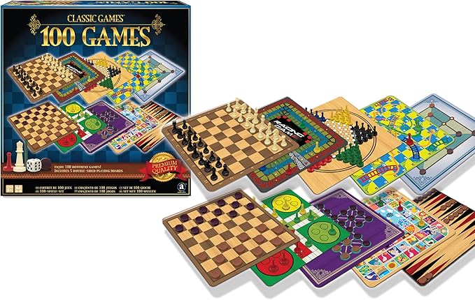Merchant Ambassador: Classic Games, 100 Games, Enjoy 100 Different Games, Includes 5 Double-Sided Playing Boards, Fun for Children and Adults, For Ages 3 and up