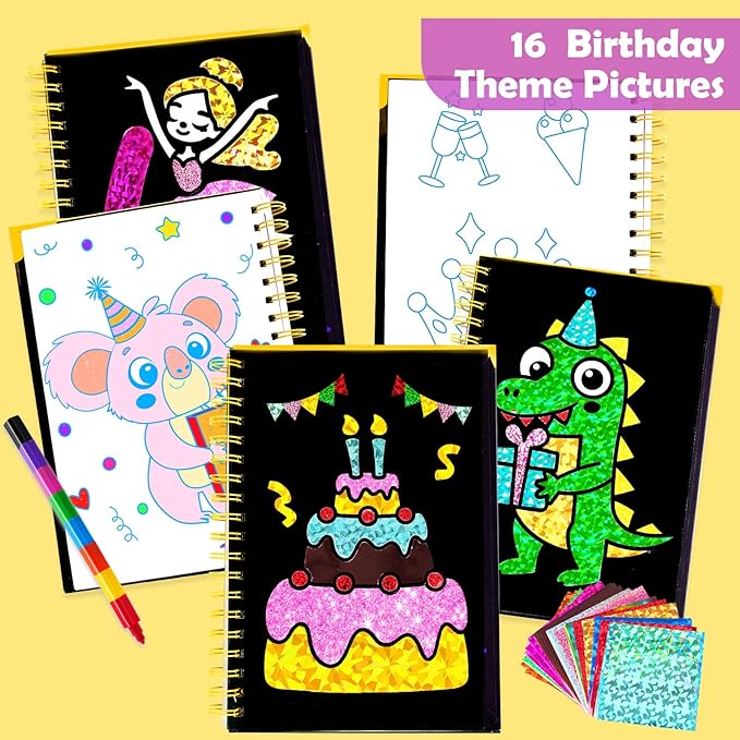 FUNNYB&G Foil Art Crafts for Kids Ages 4-8: Mother's Day 2026, Birthday Gift for Girls, Art and Crafts Supplies, Party Favors, Creative Toys for Girls 4 5 6 7 8 9 Years Old (Happy Birthday)