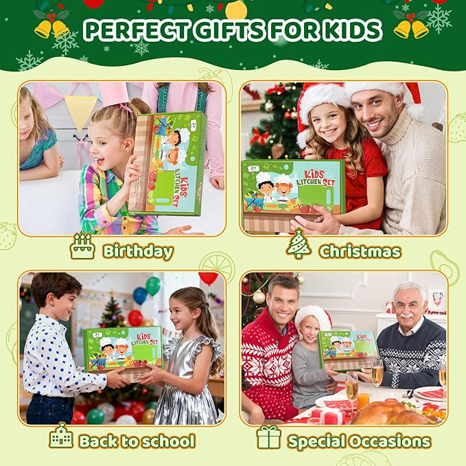 28PCS Toddler Knife Set - Kids Knifes for Real Cooking, Montessori Kids Kitchen Knife Set with Cutting Board Crinkle Cutters Kid Safe Knives, Toddlers Kitchen Tools for Age 2-10 Year Old Girl Boy