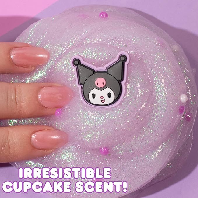 Kuromi SLIMYGLOOP Jar, 8 oz Purple & White Cake-Scented Slime, Includes Beads & Kuromi Charm
