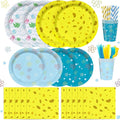168PCS Cartoon Ocean Party Supplies for Girls Boys Kids Yellow Undersea Happy Birthday Party Decorations Dinnerware Set Napkin Cups Forks Knives Straw for 24 Guests