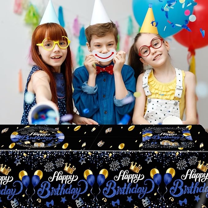 Blue and Black Birthday Decorations,Birthday Plates and Napkins Party Supplies Include Disposable Paper Plates Napkins Tablecloth,for Men Women Bday Party Dinner Decorations,Serves 20