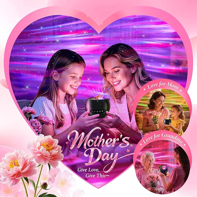 Northern Lights Projector Mothers Day Gifts Birthday Gifts for Him Boys Galaxy Projector for Bedroom, 300+Colors Modes Aurora Light,15White Noise Sound Machine &Bluetooth Star Projector Galaxy Lights