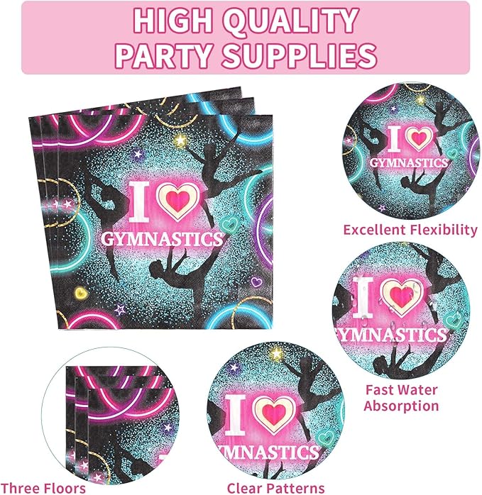 96Pcs Gymnastics Birthday Party Supplies Gymnastics Party Plates Disposable Paper Gymnastic Tableware Set for Girls Birthday Baby Shower Decorations, Serves 24