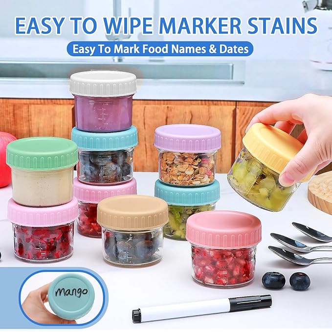 Accguan 16 Pack Glass Baby Food Storage Containers, 4 oz Baby Food Jars with Lids, Baby Food Maker for Microwave & Dishwasher Freezer Safe,BPA Free