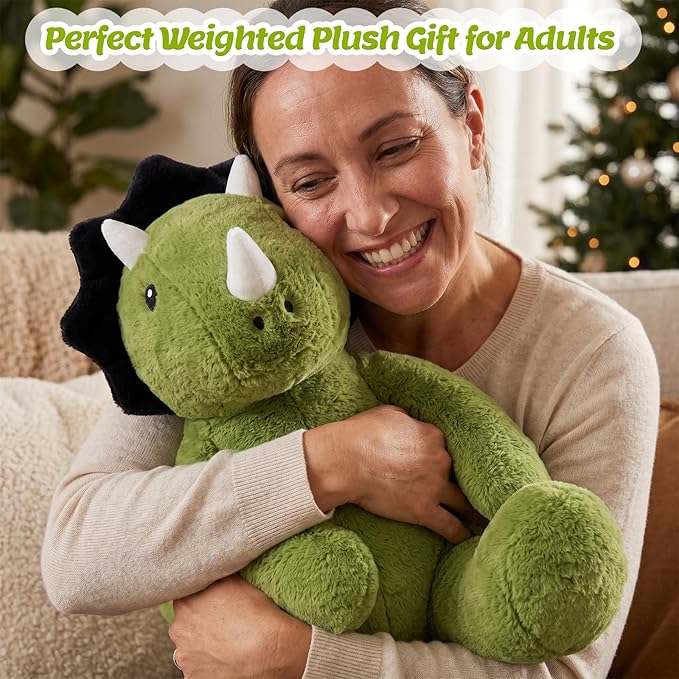 BRICHOEE 5lbs Weighted Triceratops Stuffed Animals, 20'' Weighted Comfort Sensory Soothing Dinosaur Plush Toy, Cuddling Calming Cuddle Companion Gifts for Adults & Kids