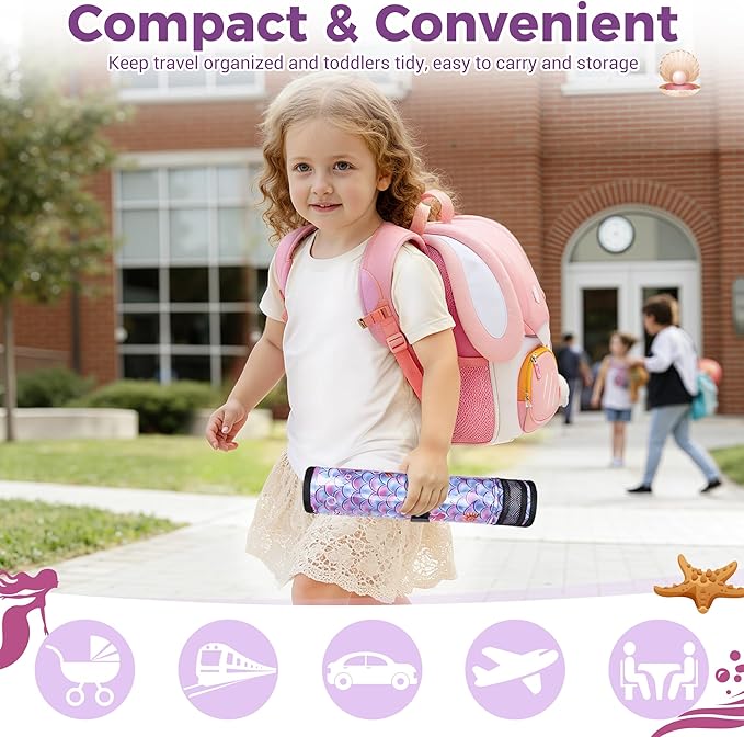 COOLBEBE Airplane Tray Table Cover Foldable Travel Tray Cover for Toddlers 1-3 Universal Fit for Airplane, Car Seat, High Chair Machine Washable, Mermaid
