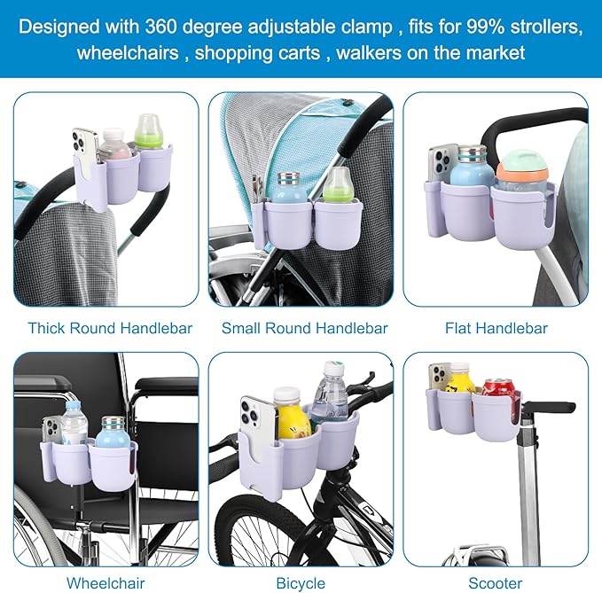 Accmor Stroller Cup Holder with Phone Holder, Bike Cup Holder, Universal Cup Holder for Uppababy Nuna Doona Strollers, 2-in-1 Cup Phone Holder for Stroller Bike Accessory