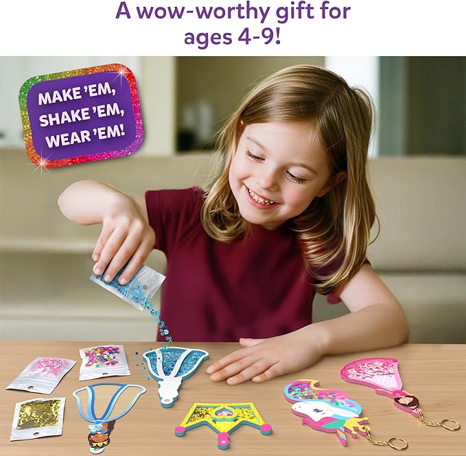 Skillmatics Shake-its – Glitter Craft Kit for Kids, DIY Arts & Crafts with Keychains, Mess-Free Activity, Unicorns & Princesses, Travel Toy, Birthday Gift for Girls & Boys Ages 4, 5, 6, 7, 8, 9