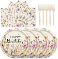 72Pcs Fall Wildflower Plates and Napkins, Floral Birthday Party Supplies Autumn Wildflower Paper Plates and Napkins Forks Tableware Decorations for Fall Picnic Tea Party Baby Shower Birthday, Serve 24