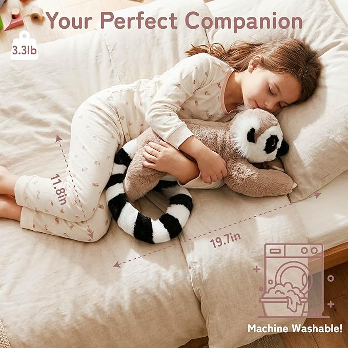 Niuniu Daddy Lemur Weighted Stuffed Animals for Kids & Adults, 20" | 3.3lb Large Weighted Plushies Pillow for Sleeping and Calming, Cute Lying Plush Toy Huggable Gift for Everyday Comfort